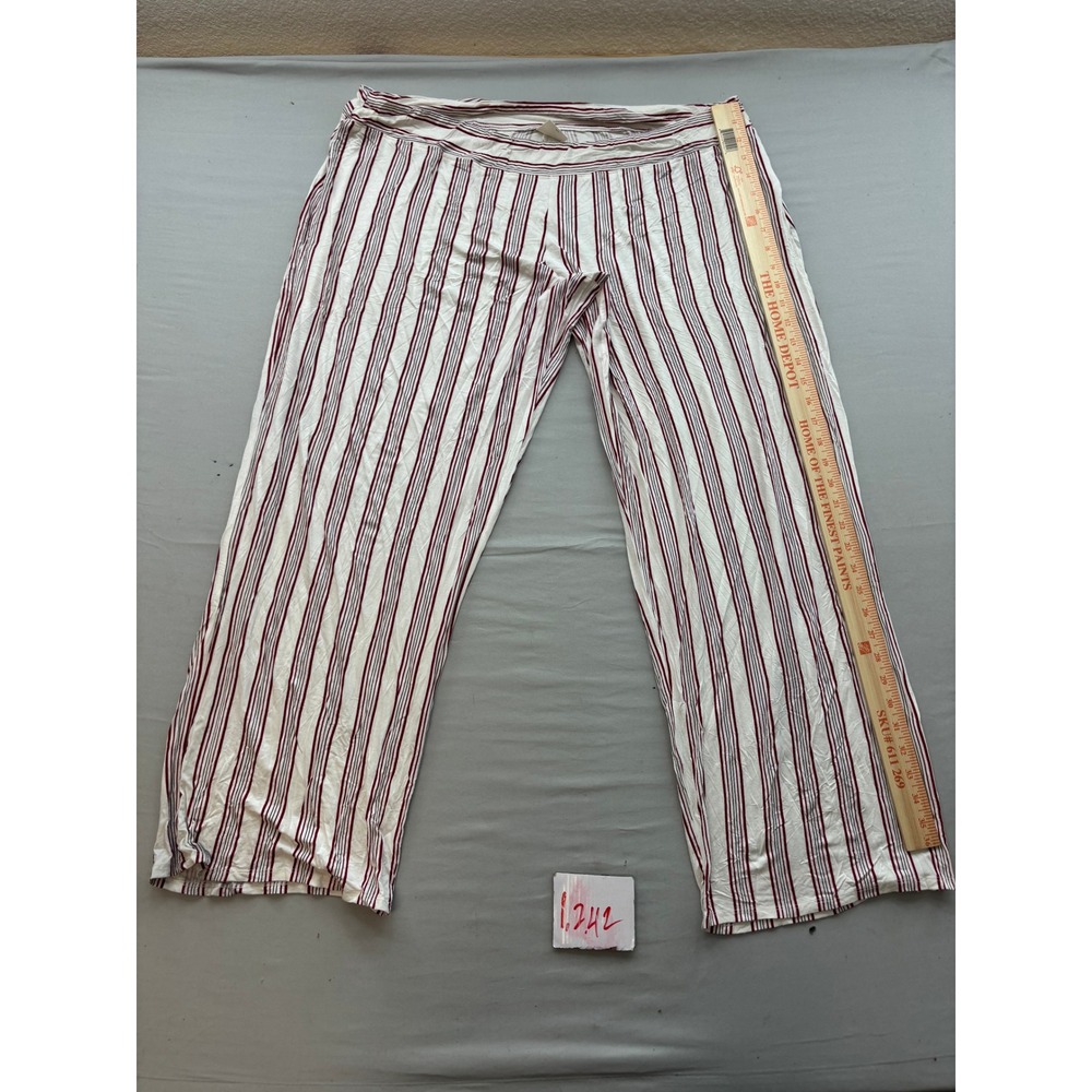 Soma Pajama Pants XXL Short Burgundy White Striped Wide Leg Lounge Sleepwear